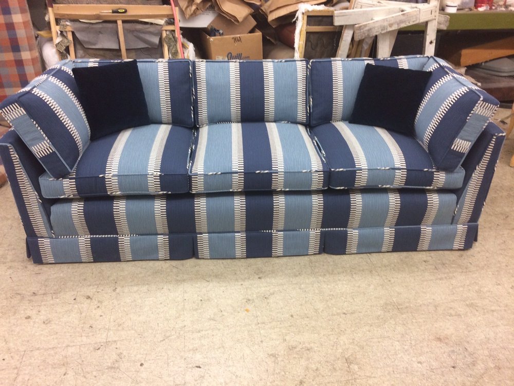 Classic Sofa — Navy Stripe Reupholstery