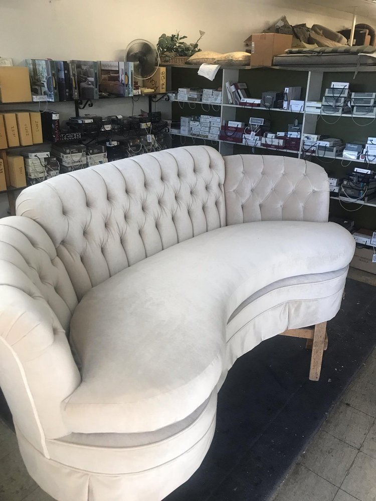 Tufted White Velvet Curved Sofa